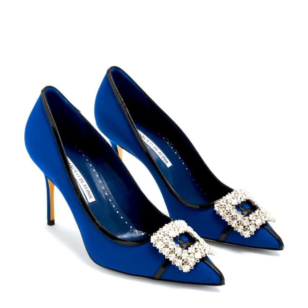 Manolo Blahnik Royal Blue Tuberian 90MM Rhinestone Pump Sz 40